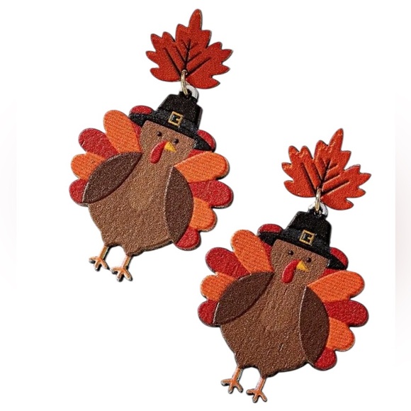 Maple Leaf Turkey Dangle Earrings - Picture 1 of 3